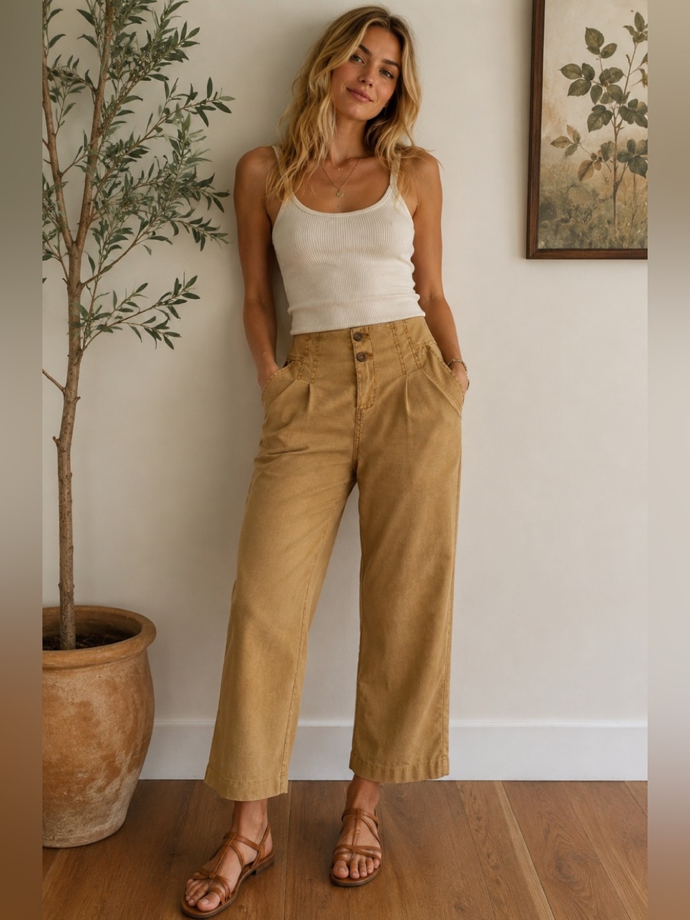 Sundance Tilda Everyday Linen Blend Wide Leg Pants Size 8 Boho Coastal